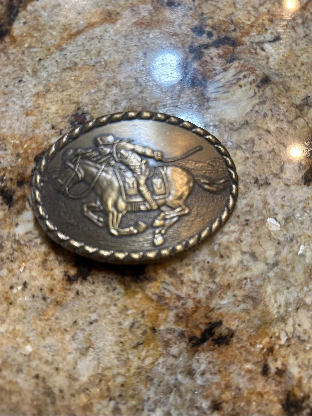 Vintage Western Oval Belt Buckle in Antique Brass